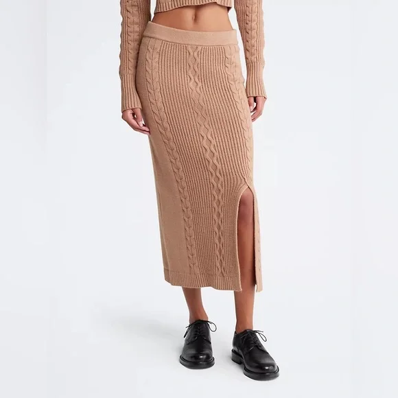 Calvin Klein Women's Cable-Knit Pull-On Midi Skirt Size L - Picture 1 of 9